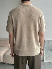 DAZY Aprikot Polokragen Kurzarm Strickoberteil für Herren, Sommer - Aprikosenfarben - Übersicht 2