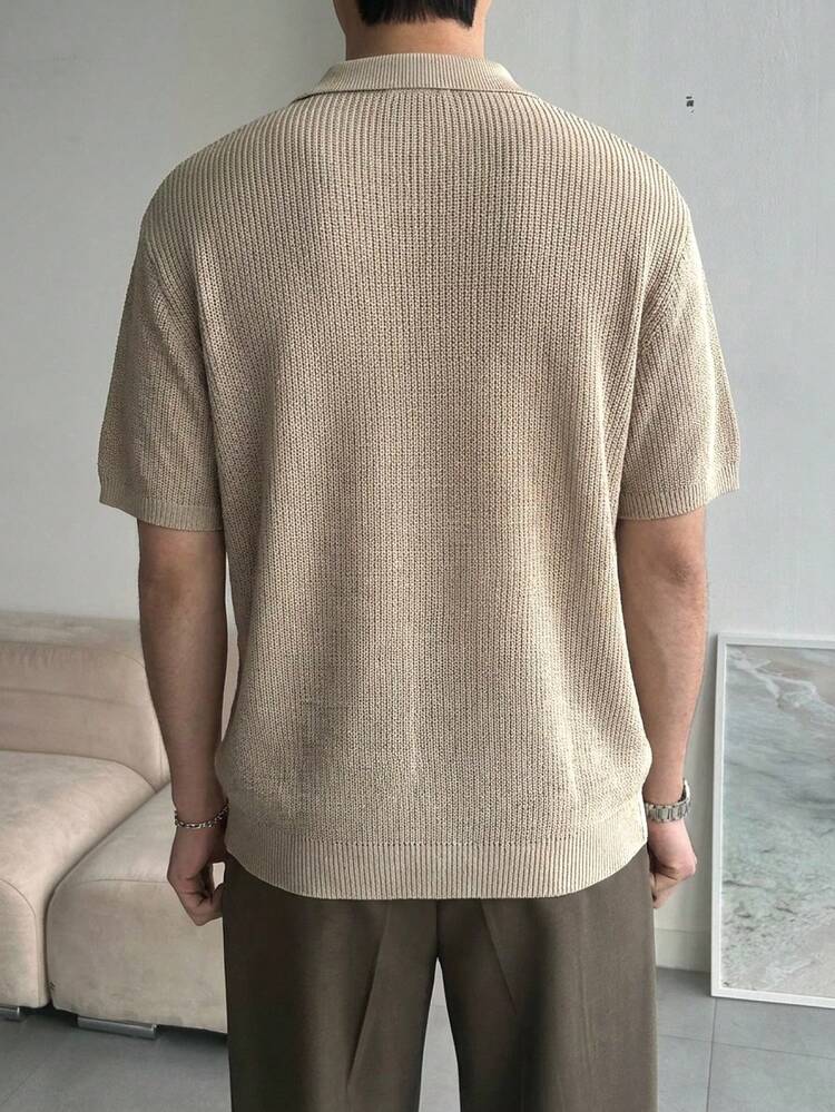 Apricot Polo Collar Short Sleeve Knit Top For Men, Summer