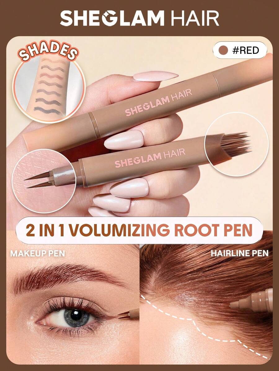 SHEGLAM HAIR 2 IN 1 Volume Boost Root Touch Up Pen-Red,Hairline Roots Stick,Fill In Hairline,Use As Eyeliner,Fill In Eyebrows,Draw On Bottom Lashes,Multi-Use,Waterproof,Sweat-Proof & Oil-Proof,24H Rich Color,Long-Wear Lasting Quick Cover Hair Root Birthday Gift Holiday Pink Vibe Makeup Travel School Festivals Rose Present Girl Charm Hair Care Mother's Day Fancy Fashion Rave Party Beach Eye Brow Pencil - Red - View 1