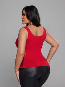 NU&NOW Débardeur élastique sexy à cœur creux pour femmes grandes tailles - Rouge - Voir 6