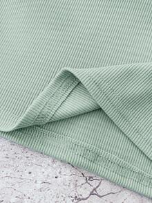 Sage Green,Summer,Elegant,Graduation,Back-To-School Kids Teen Girls Contrast Collar Ribbed Knit Butterfly Embroidery Snug Fit Casual Button Dress - Mint Green - View 7
