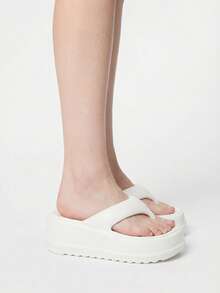 ROMWE Kawaii 女士白色厚底 6.5 厘米厚底 EVA 人字拖，软底防滑夏季拖鞋，时尚女神款坡跟凉鞋 - 白色 - 查看 4