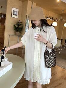 DAZY Blouse à manches courtes avec volants, style japonais/coréen pour femmes, pour l'été - Nude - Voir 4