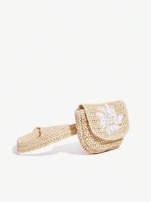 SHECARRY 1 chiếc túi đeo hông/ngực bằng rơm dệt thêu thời trang, thanh lịch và đơn giản dành cho nữ, túi một mảnh, thích hợp cho bãi biển, kỳ nghỉ, mùa hè, ven biển, tiệc bãi biển. - Màu be - Xem 3