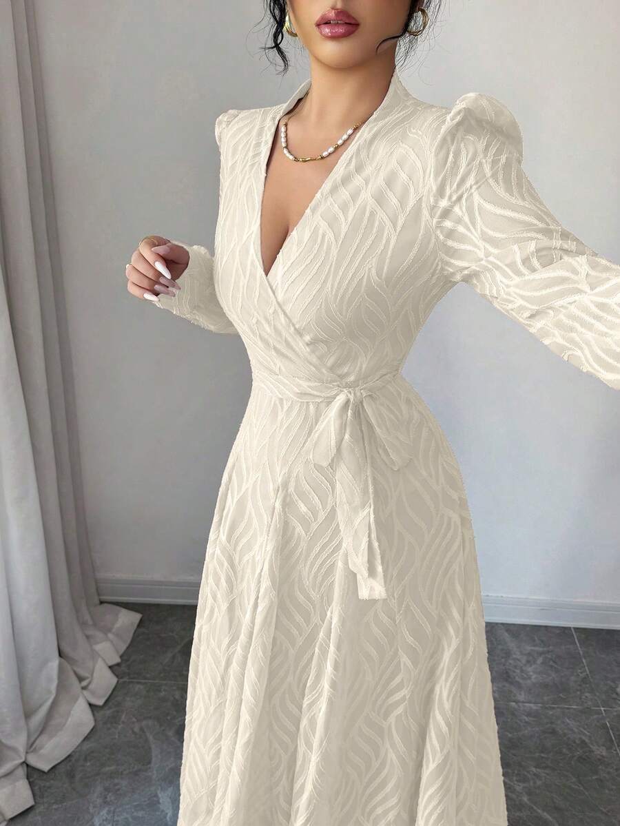 Modelyn Vestido mini con mangas de pétalos y cintura ceñida, diseño francés para mujeres - Albaricoque - Ver 1