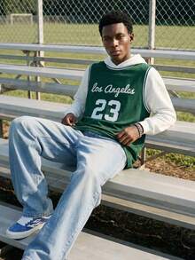 EVRINFINITE 男式字母与数字条纹印花圆领休闲背心 - 墨綠色 - 查看 3