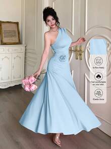Modelyn Solid Color Sleeveless Ruched Fitted Dress For Women Graduation Guest Light Blue Summer Elegant - Blue - View 6