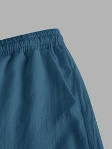 Manfinity Homme Men's Solid Color Oblique Pocket Knotted Casual Shorts, Spring/Summer, Holiday - Navy Blue - View 4