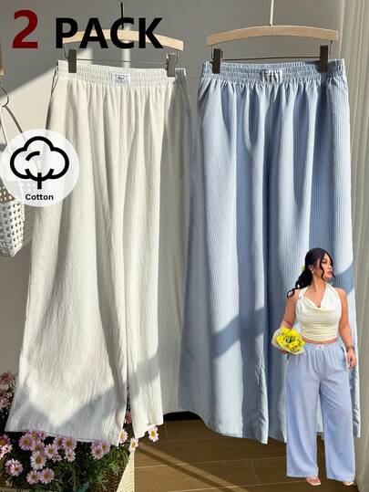 SHEIN EZwear Quần ống rộng dáng suông cạp chun cỡ lớn, kiểu dáng thường ngày.
