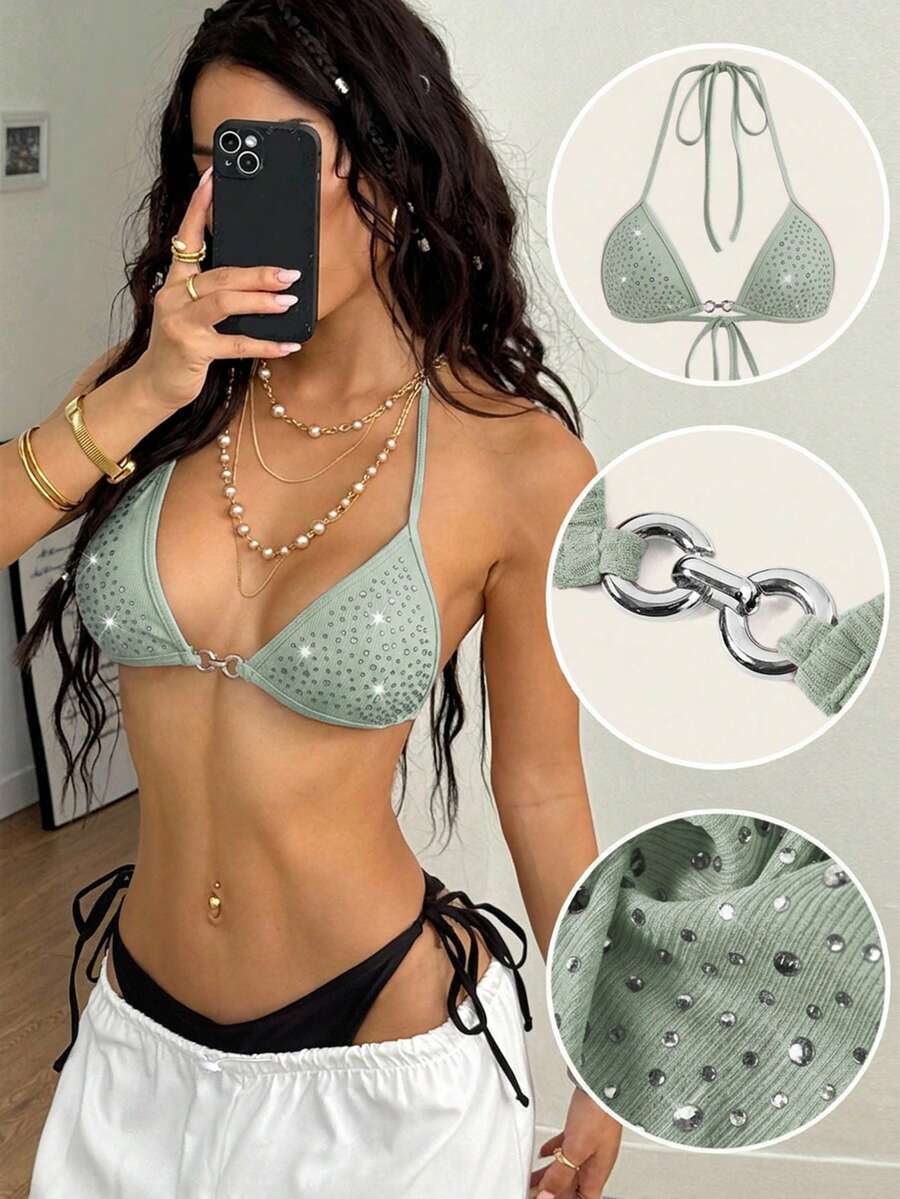 SHEIN Coolane 女士夏季Y2K音乐节闪亮背心 - 薄荷綠 - 查看 1