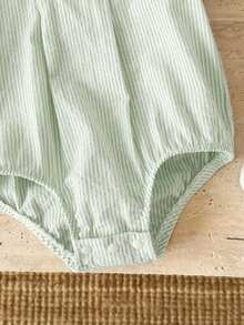 SHEIN Pelele de manga corta con cuello Peter Pan a rayas azul y blanco, estilo británico, para bebé recién nacido niño/niña, body de bebé, primavera/verano - Verde - Ver 6