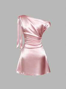 Sweetra Đầm ngắn dáng chữ A không tay, xếp ly eo, bằng vải satin, thích hợp cho nữ, mùa hè, phong cách thường ngày thanh lịch, đa năng, dự tiệc và đi làm. - Hồng - Xem 2
