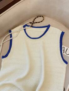 Franclia Nuevo chaleco de punto a rayas de color contrastante con diseño único y sin mangas para mujer - Multicolor - Ver 3