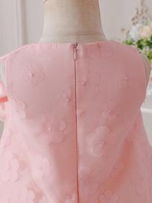 SHEIN Glamorique Kids 女婴公主裙，粉色公主裙，粉色3D立体花朵网纱裙，前襟蝴蝶结装饰，A字裙，可爱，生日派对，婚礼，节日，正式场合，花童，中东，欧美，粉色连衣裙，派对连衣裙，幼儿连衣裙，蝴蝶结连衣裙，女婴连衣裙，婴儿派对连衣裙，粉色婴儿连衣裙，花朵刺绣连衣裙，女婴派对连衣裙，女婴蝴蝶结连衣裙，女婴派对服装 - 粉色 - 查看 5