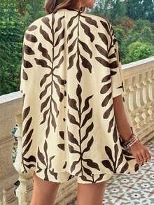 SHEIN 3pcs Maternity Pleated Camisole, Loose Shorts And Cardigan Set - Brown - View 2