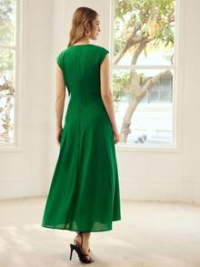 MOTF PREMIUM VESTIDO LARGO DE LINO DE TENCEL VERDE CON CUELLO ASIMÉTRICO PARA MUJERES, ADECUADO PARA CITAS Y VACACIONES, PRIMAVERA/VERANO - Verde - Ver 3