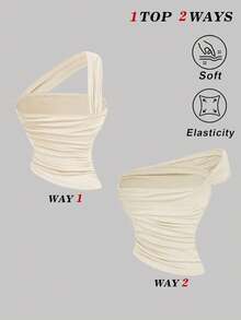 SHEIN MOD Off Shoulder/Asymmetrical Shoulder Ruched Burgundy Women's Camisole - Apricot - View 3