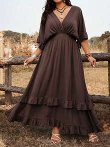 Ceyna Đầm dáng rộng dành cho nữ, kiểu dáng thường ngày, buộc dây phía trước, thích hợp cho kỳ nghỉ xuân và hè. - Cà phê nâu - Xem 5