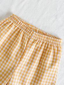 SHEIN Vintaside Kids 女童格子吊带背心和直筒短裤套装（2件套），休闲舒适，百搭夏季单品，适合外出、上学、居家穿着。 - 黃色 - 查看 8