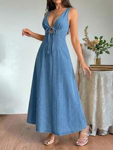Firerie Đầm denim nữ cổ chữ V sâu, không tay, buộc dây, gợi cảm, thích hợp cho mùa hè, lễ hội, đi làm, nghỉ mát, tốt nghiệp, phong cách Y2K, dễ thương, thời trang đường phố, dự tiệc, đám cưới, thanh lịch, công sở, đi biển, lễ Phục sinh. Đầm denim cổ chữ V sâu, đầm maxi denim buộc dây phía trước, đầm denim kiểu dáng thanh lịch, đầm dự tiệc mùa xuân, đầm đi nghỉ mát cho nữ, đầm hè màu xanh, đầm đi nghỉ mát gợi cảm cho nữ. - Màu xanh lam - Xem 7