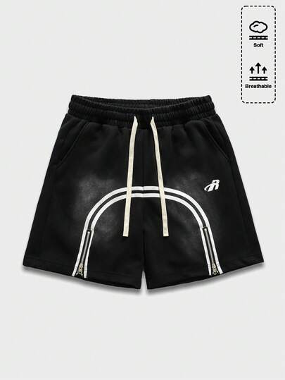 ROMWE MEN Quần short nam dáng suông, phối sọc tương phản, có dây rút.