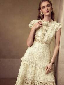 MOTF PREMIUM LACE PATCHWORK CINCHED WAIST A-LINE WOMEN'S DRESS - Apricot - View 4