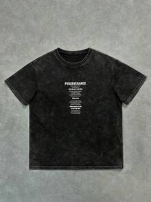 SHEIN [隨機6款，發貨1件] 青少年男童字母印花水洗復古短袖T恤，休閒舒適時尚百搭，可愛柔軟，適合日常穿著、上學、外出、運動、節慶與派對，夏季Y2k度假風Ss26街頭穿搭度假波西米亞風音樂節草地派對可愛生日男孩簡約休閒舒適 - 彩色 - 查看 4