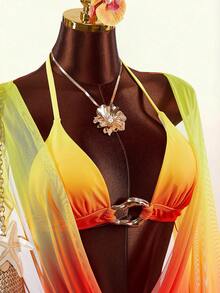 Amplova 3pcs Women's Sexy Halter Bikini Set - Top, Bottom, And Cover-Up Summer Beach Vacation Bathing Suit - Multicolor - View 5