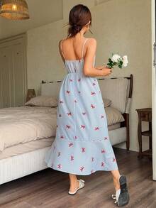 Napfluff 女士可爱蝴蝶结条纹印花抽绳系带A字吊带睡裙 - 彩色 - 查看 2