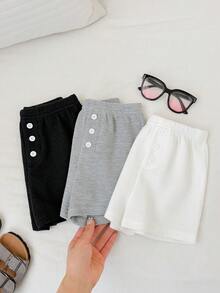 SHEIN Unisex Baby/Toddler Waffle Knit Casual Cute Shorts Set, Multi-Pack, Baby Boy Pants, Shorts, Spring/Summer - Black and White - View 4