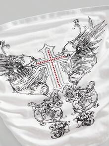 ROMWE Grunge Punk Women's Fashionable Street Style Rhinestone Wing Print Cropped Camisole Top, Summer - White - View 3