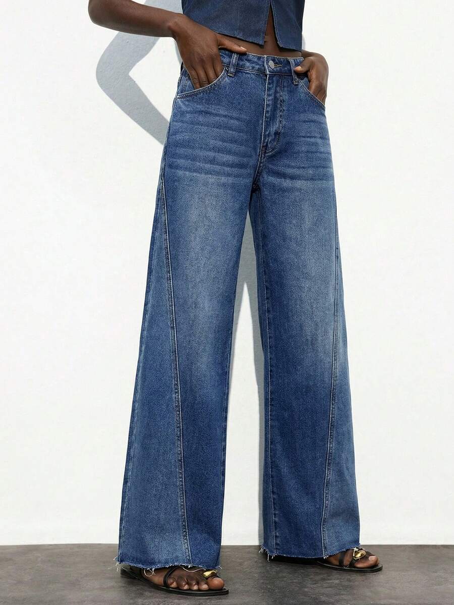 Maija Jeans rectos de pierna con bolsillos y cremallera, de uso versátil para mujer - Azul lavado medio - Ver 1
