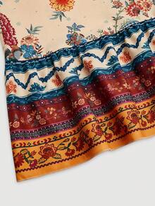 Flirla Plus Size V-Neck Halter Floral Print Elegant Retro Cute Maxi Dress For Women - Multicolor - View 7