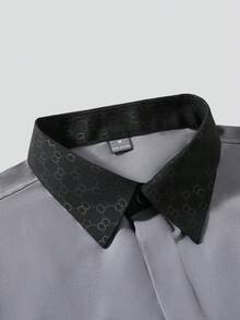 Manfinity Bizformal 男士商务休闲深色拼接长袖衬衫 - 灰色 - 查看 4