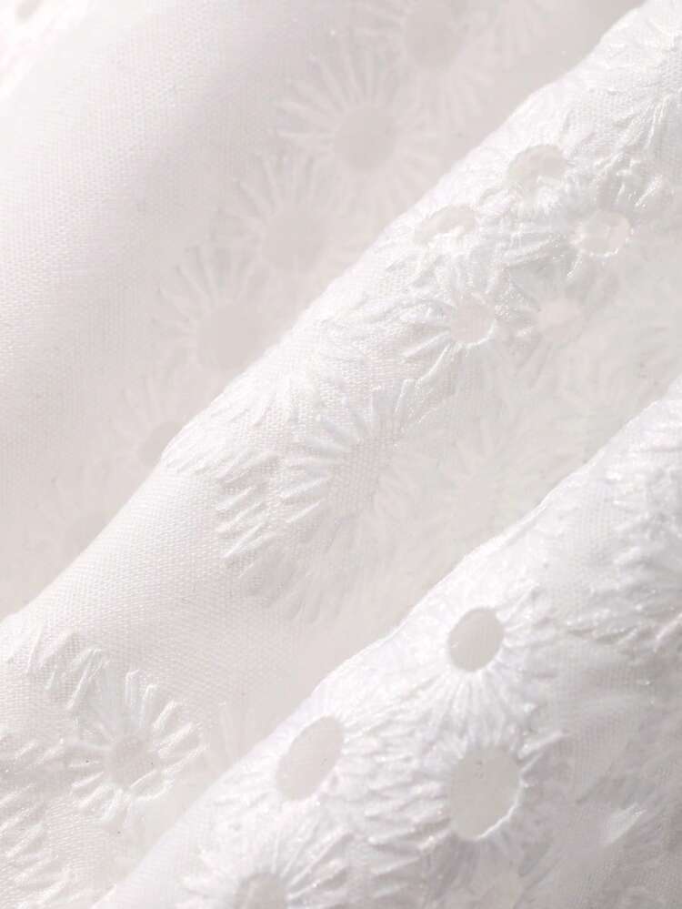 Women's Summer Vacation Solid Color Hollow Embroidery Tie Shoulder Top And Mini Skirt 2 Pieces Set