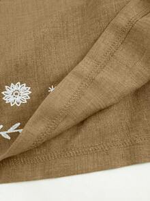 SHEIN Franclia Bộ đồ đi nghỉ mát thường ngày dành cho nữ, áo cổ tròn buộc dây sau lưng in họa tiết nhuộm màu kết hợp với quần short in họa tiết nhuộm màu, thích hợp cho mùa xuân/hè. - Màu Khaki - Xem 8