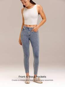 GLOWMODE Jeanious Super-Stretch Classic Denim Skinny Jeggings Yoga Daily With Five Pockets Yoga Daily  Spring Summer - Light Wash - View 5