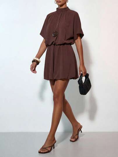 Zivah Spring/Summer New Music Festival, Easter, St. Patrick's Day, Valentine's Day, Date, Western, Nomadic, Birthday Party, Graduation, College Style, Student, Daily Wear, Basic Versatile, Casual, Vacation, Cruise Travel, Beach, Sunbathing, Viral , Streetwear, Wedding Guest Boho, Commute, Brunch, Airport, Party, Holiday Outing, Office Wear Mini Linen Dress With Short Sleeves, Collar, Fitted Waist, Pleated