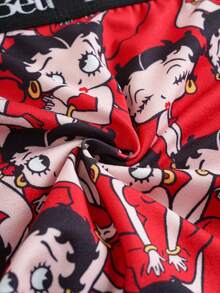 Betty Boop x SHEIN Bộ đồ mặc nhà thoải mái dành cho nữ, gồm áo hai dây và quần short in chữ và hoạt hình. - Màu Đỏ Sâu - Xem 9