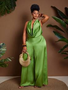 Maweii Bộ jumpsuit cỡ lớn gợi cảm và thanh lịch, hở vai, lưng trần, có nơ. - màu xanh lá - Xem 1