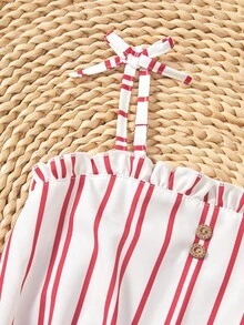 SHEIN Bộ 3 món cho bé gái tuổi teen, kiểu dáng thường ngày, họa tiết hoa và sọc, màu trơn, thích hợp cho gia đình nhiều con, đi biển, chơi ngoài trời và đi học. - Màu Hồng Tươi - Xem 5