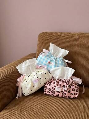 Joivida 1Pc Blue Plaid Tissue Bag With Drawstring Drawstring - A Fresh And Clean Desktop Storage Solution.