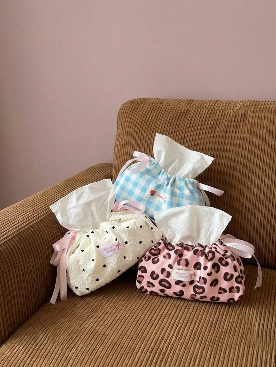 Joivida 1个蓝色格子抽绳纸巾袋 - 清新整洁的桌面收纳方案。 - 彩色 - 查看 1