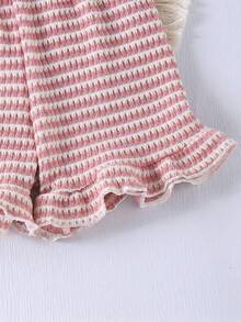 SHEIN Playful Pals 女童（小号）粉色提花针织无袖上衣和短裤套装，夏季休闲简约日常穿搭 - 粉色 - 查看 6