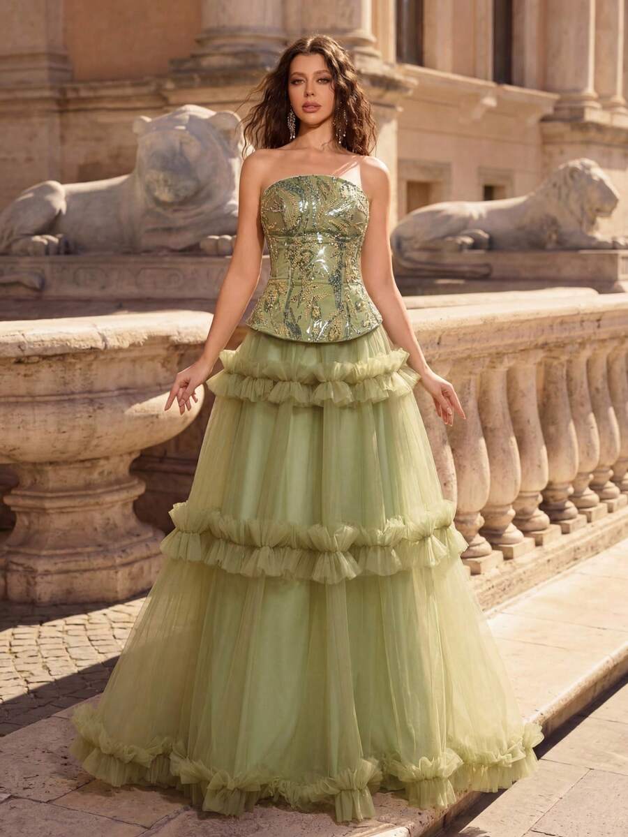 Glamrae Đầm dạ hội sang trọng, thanh lịch, hở vai, đính cườm, thêu hoa 3D tinh tế, phần thân áo có gọng, phối lưới, dáng chữ A, thích hợp cho các lễ hội, đám cưới, dạ tiệc, hòa nhạc, sự kiện kinh doanh và các dịp dành cho người nổi tiếng trên mạng xã hội.