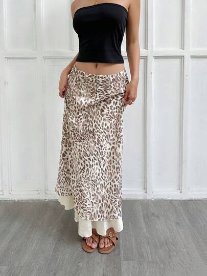 Siren Gaze Chân váy dài họa tiết da báo dành cho nữ, chân váy họa tiết động vật, chân váy phong cách vintage thường ngày thích hợp cho đi biển, đi học, hẹn hò.