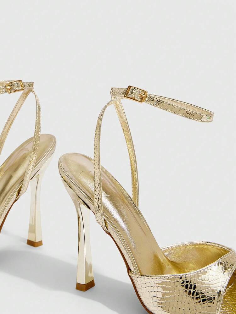 CUCCOO SZL Women Shoes Pointed Thin Heel Gold Snake Open Toe Ankle Strap Women's High Heel Sandals Sexy Fashion Elegant With Skirts Daily Versatile Banquet Party Women's Sandals Summer Shoes