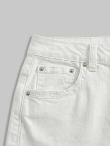ROMWE Spring/Summer Women's Casual Flare Jeans With Pockets, Rhinestone Wing Embroidery ,Petite Women - White - View 3
