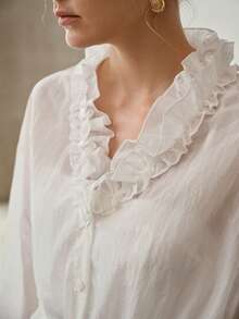 MOTF PREMIUM FRILL DETAIL SHEER BLOUSE - White - View 2