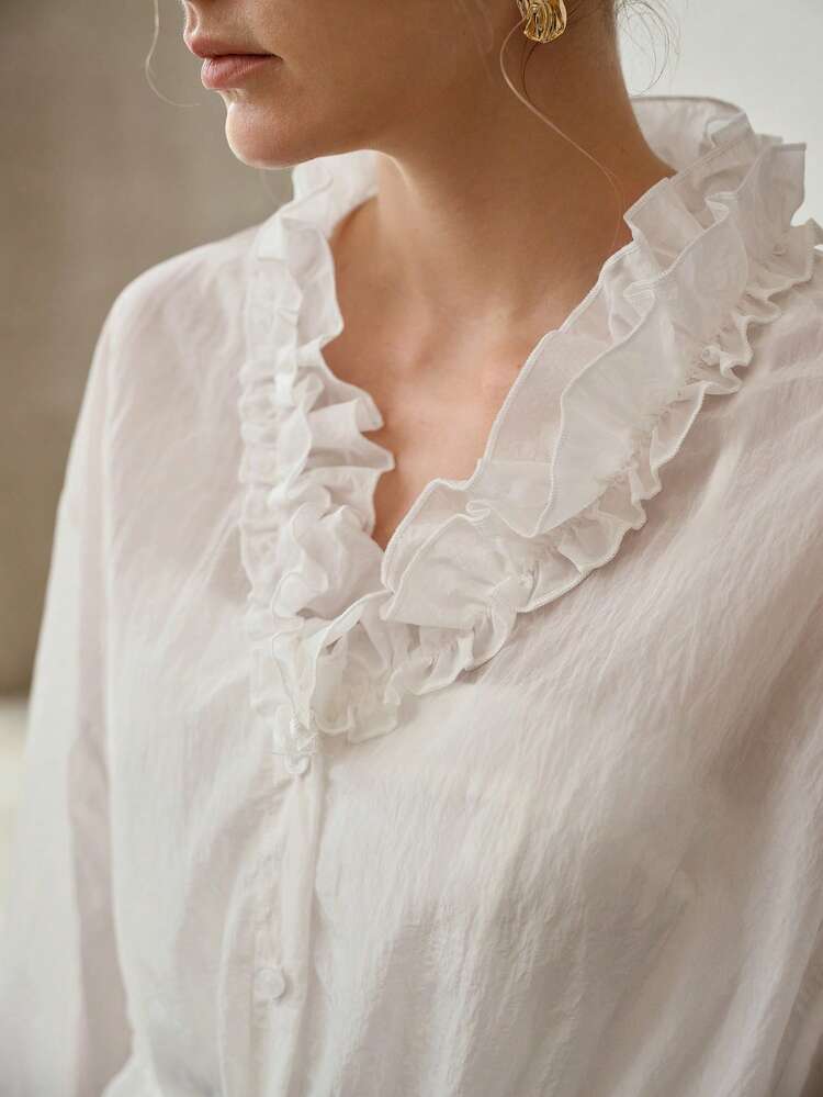 FRILL DETAIL SHEER BLOUSE